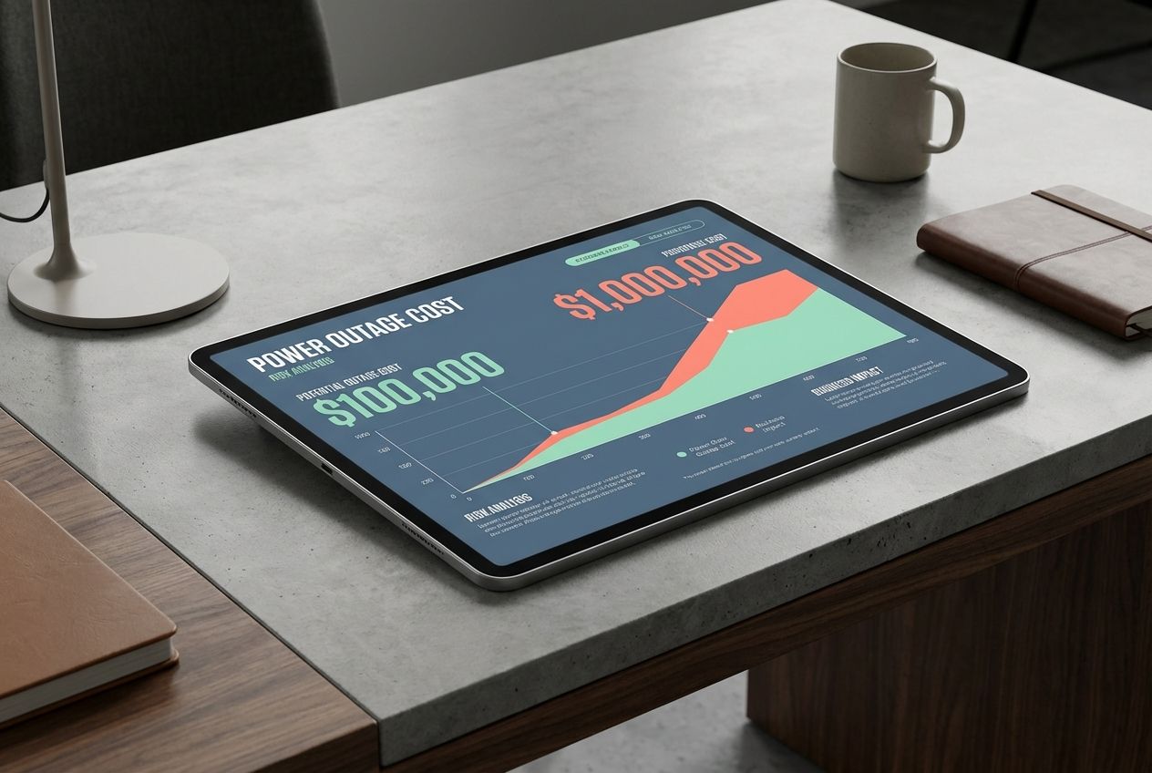Data visualization on a tablet screen showing financial losses from power outages. Data visualization on a tablet screen showing financial losses from power outages.